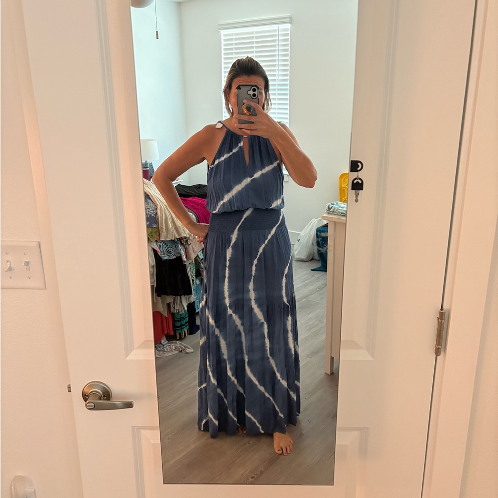Aakaa Blue and White Halter Sundress Maxi